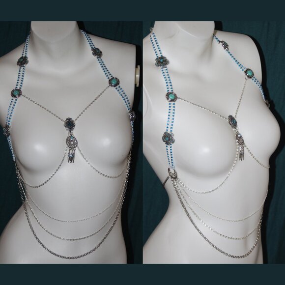 White, turquoise, and silver body harness - Picture 3 of 3